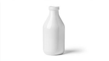White ceramic milk bottle on a clean surface with natural light highlighting its shape and texture photo