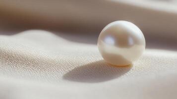 Delicate pearl resting on soft fabric in natural light showcasing its beauty and shine photo