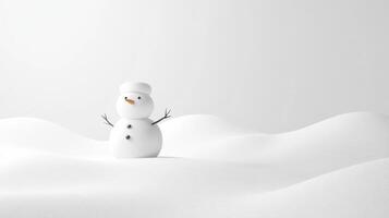 Snowman stands cheerfully in a serene winter landscape with smooth snow drifts under a soft light photo
