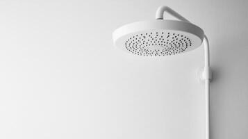 Modern white showerhead showcasing sleek design and minimalistic aesthetics in a contemporary bathroom setting photo