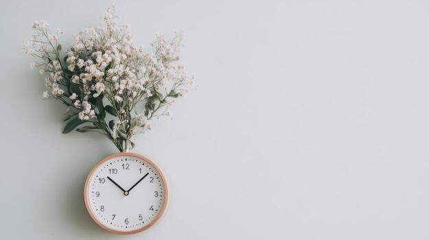 Decorative clock with flowers showcases a modern aesthetic for a serene indoor setting photo