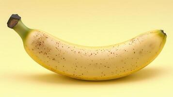 Bright yellow banana with speckles on a soft yellow background showcasing natural ripeness and texture photo