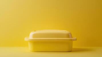 Bright yellow butter dish on a sunny yellow background creates a cheerful kitchen atmosphere photo