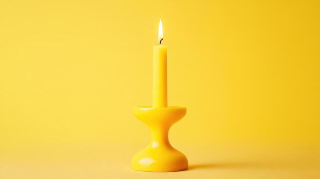 Bright yellow candle casting a warm glow against a vibrant yellow background in a minimalist setting photo