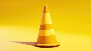 Traffic safety cone placed on a bright yellow background creates a striking visual emphasizing construction or road work photo
