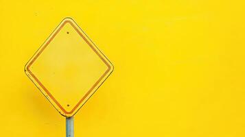 Blank yellow warning sign on a bright yellow wall creates a striking visual impact in an urban environment during daylight photo