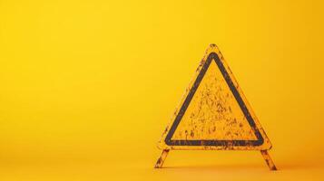 Caution sign on vibrant yellow background showcasing alertness in a safe environment photo