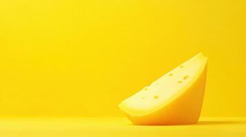 Yellow cheese wedge on a vibrant yellow background showcasing its texture and color contrast in a minimalistic style photo