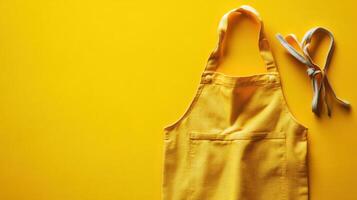 Yellow apron and tie on a bright yellow background, ideal for cooking or crafting activities photo