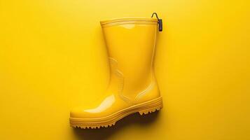 Bright yellow rubber boot on a vivid yellow background showcasing playful footwear design photo
