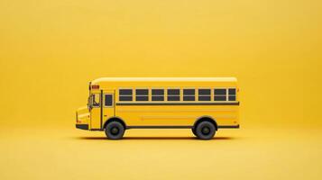 Miniature yellow school bus against a vibrant yellow background showcases classic design and playful creativity photo