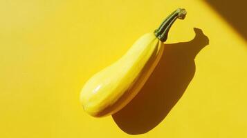 Yellow squash on a bright yellow surface casting a shadow in natural light during daytime photo