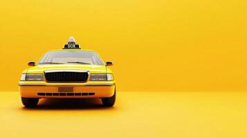 Bright yellow taxi parked against a vibrant yellow background with no distractions photo