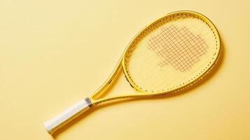 Bright yellow tennis racket displayed on a vibrant yellow background showcasing a fun and playful design photo