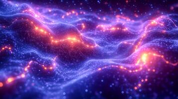 Abstract purple background of interconnected luminous patterns and lines photo