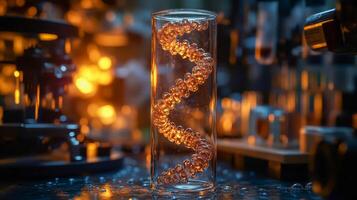 Close-up of a DNA sample in a test tube illuminated by a soft laboratory light photo