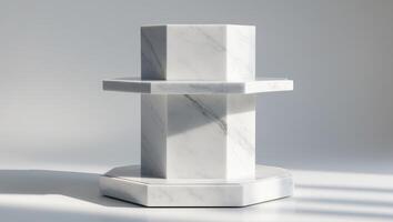 Elegant White Marble Octagonal Display Stand Two Tiered Modern Design. photo