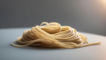 Perfectly Twirled Nest of Fettuccine on Gray Surface with Soft Lighting. photo