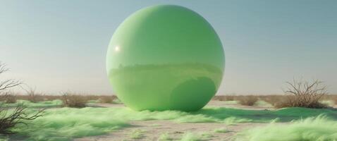 a giant green sphere hovering over a desolate landscape photo