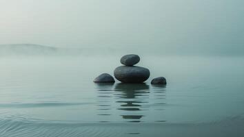 A group of rocks floating on top of a body of water photo