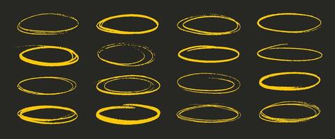 Oval charcoal graffiti highlight elements. Collection of doodle scribbles and shapes in grunge and punk style. Shapes for scrapbooking and collages. vector