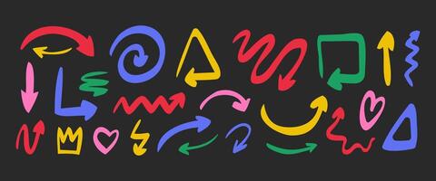 Hand-drawn doodle arrow and direction pointers. Pencil drawn rough elements. Graffiti doodle arrows in grunge punk style and in different directions. vector