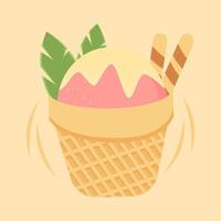 Refreshing Strawberry Ice Cream Topped with Cream and Served with Cookie Sticks vector