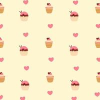 Cute cupcake and heart pattern on a soft background, featuring delightful pink hearts and charming cupcakes, perfect for creating sweet and playful design projects vector