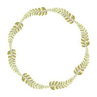 Round thin wreath with fern leaves botanical card template in earth tone. Hand drawn watercolor elegant floral frame. Perfect for the use of ecological material and modern designs. vector