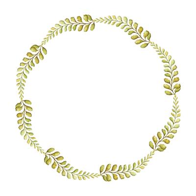 Round thin wreath with fern leaves botanical card template in earth tone. Hand drawn watercolor elegant floral frame. Perfect for the use of ecological material and modern designs.