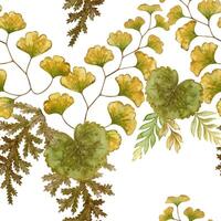Fern leaves seamless pattern on white background. Hand drawn watercolor botanical surface with textured prehistoric foliage. Perfect for the use of ecological material and sustainable designs. vector