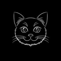 A cat's face in a simple style drawn by chalk on black background. vector