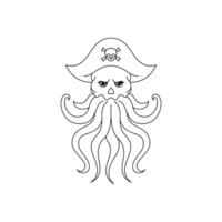 An octopus wearing a pirate hat. Line art style icon. vector