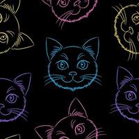 Seamless pattern with cute cats on black background. vector