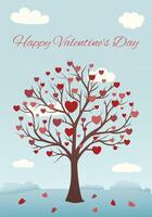 Valentine's Day Card with Tree with Hearts Instead of Leaves, Love Tree for Valentine's Day vector