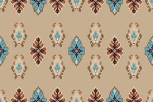 Seamless grungy tribal ethnic rug motif pattern. High quality illustration. Distressed old looking native style design in faded sun burnt red and cream colors. Old artisan textile seamless pattern. vector
