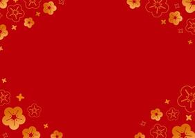 Lunar new year border decoration with plum flower background, Chinese New year in red color background vector