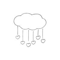 A hand-drawn cloud with hearts. Rain instead of drops, hearts. Isolated illustration on a white background. vector