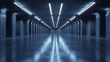 3D Rendering of a Futuristic Tunnel with Neon Lights photo