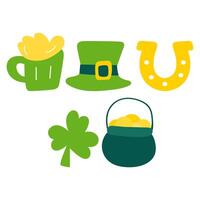 Isolated icons. Saint Patrick's day. Flat design. Hand drawn illustrations on white background. vector