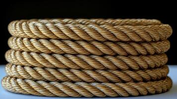 An elegant display of coiled rope reveals its natural texture and warm colors photo