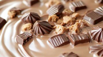 Rich chocolate and cookie chunks swirl in a sweet, creamy backdrop for delightful desserts photo