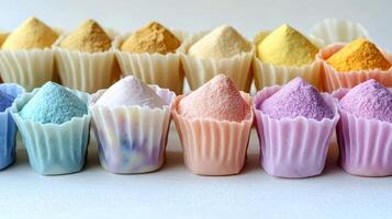 Vibrant pastel colors in small cups invite creativity for various artistic endeavors and crafts photo