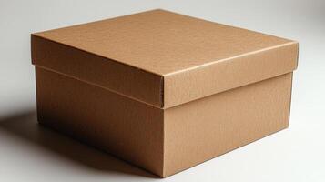 A plain brown box sits untouched, reflecting light and hinting at hidden treasures inside photo