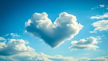 A cloud formation resembles a heart. Heart-shaped cloud floating in a bright blue sky on a sunny afternoon photo