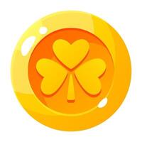 Gold coin with a shamrock on a white background. Coin with a clover, symbol of St. Patrick's Day, lucky money with a clover sign. Illustration for the design of a holiday poster, booklet, postcard. vector