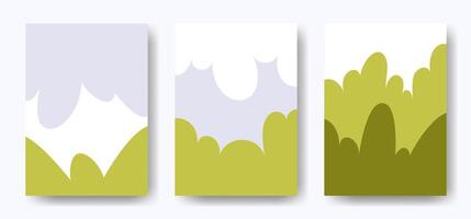 Rectangular abstract spring and summer background, green blue and white colors. Blue sky, white clouds and green fields. background illustration for flyers, posters, covers, banners. vector