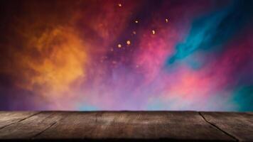 Moody Colorful Background with Wooden Tabletop photo