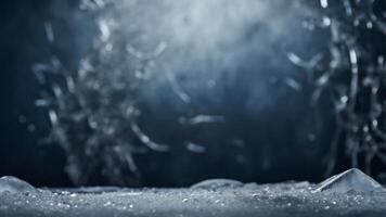 Icy winter scene, perfect background for product display. Cool, frosty texture and blurred background create a magical, winter wonderland feel. photo