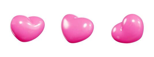 Pink heart shaped balloon 3d set floating from different angles. vector